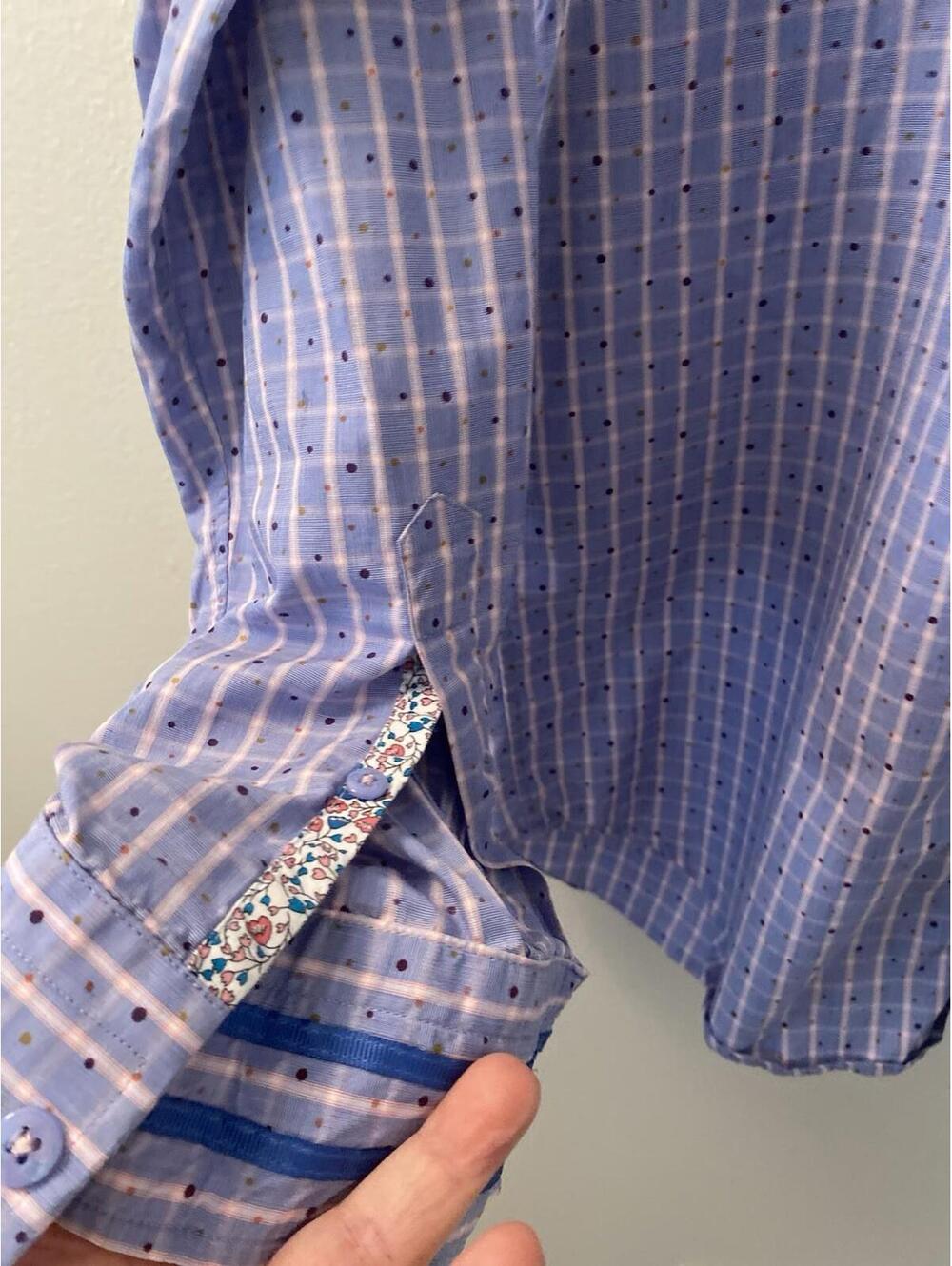Robert Graham Men's S Blue Purple Check Dots & Floral Trim LS Shirt Button Up - Picture 4 of 7